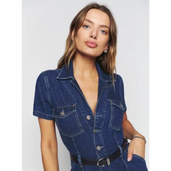NEW Reformation Jeans James Denim Jumpsuit Straight Leg Button-Front Size 2 - Picture 6 of 8